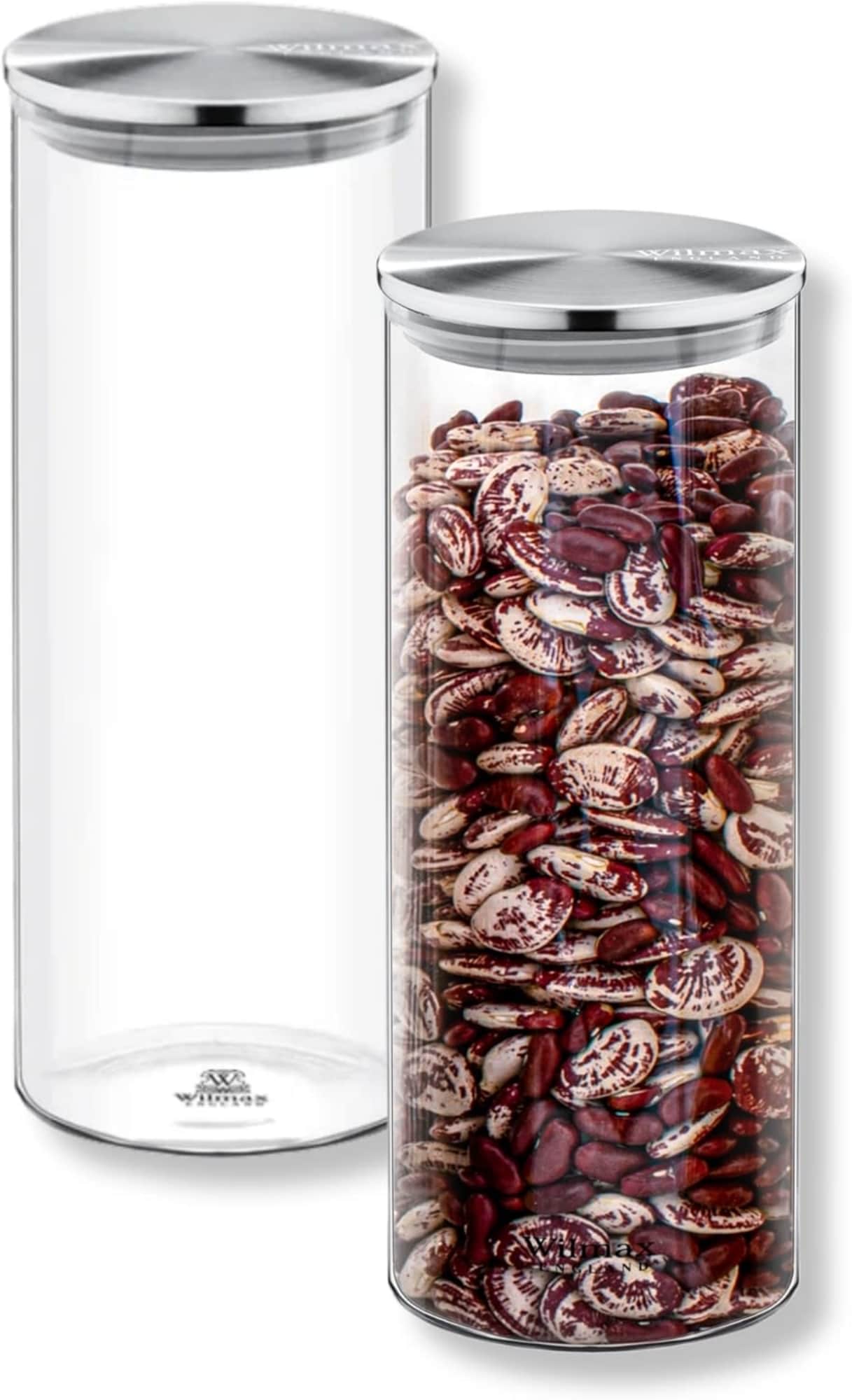 Wilmax Glasbeh&auml;lter mit Metalldeckel &ndash; 2er Set, 1600 ml &ndash; Vorratsdosen mit Schraubdeckel 