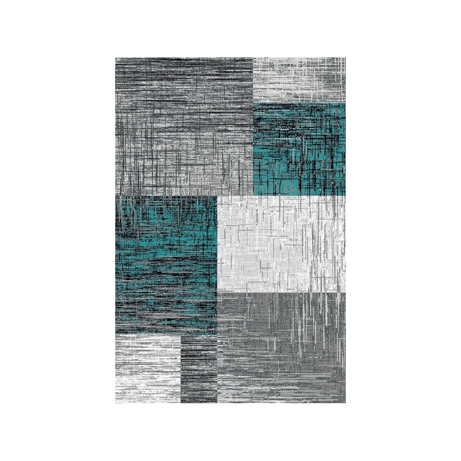 Teppich Designer Modern Wohnzimmer Kariert Design Meliert T&uuml;rkis Schwarz 