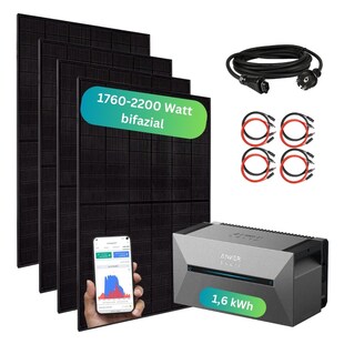 Balkonkraftwerk mit Speicher 1760+ Watt - inkl. Anker SOLIX Solarbank 2 Pro (1,6 kWh) 