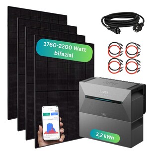 Balkonkraftwerk mit Speicher 1760+ Watt - inkl. Anker SOLIX Solarbank 2 Pro (3,2 kWh) 