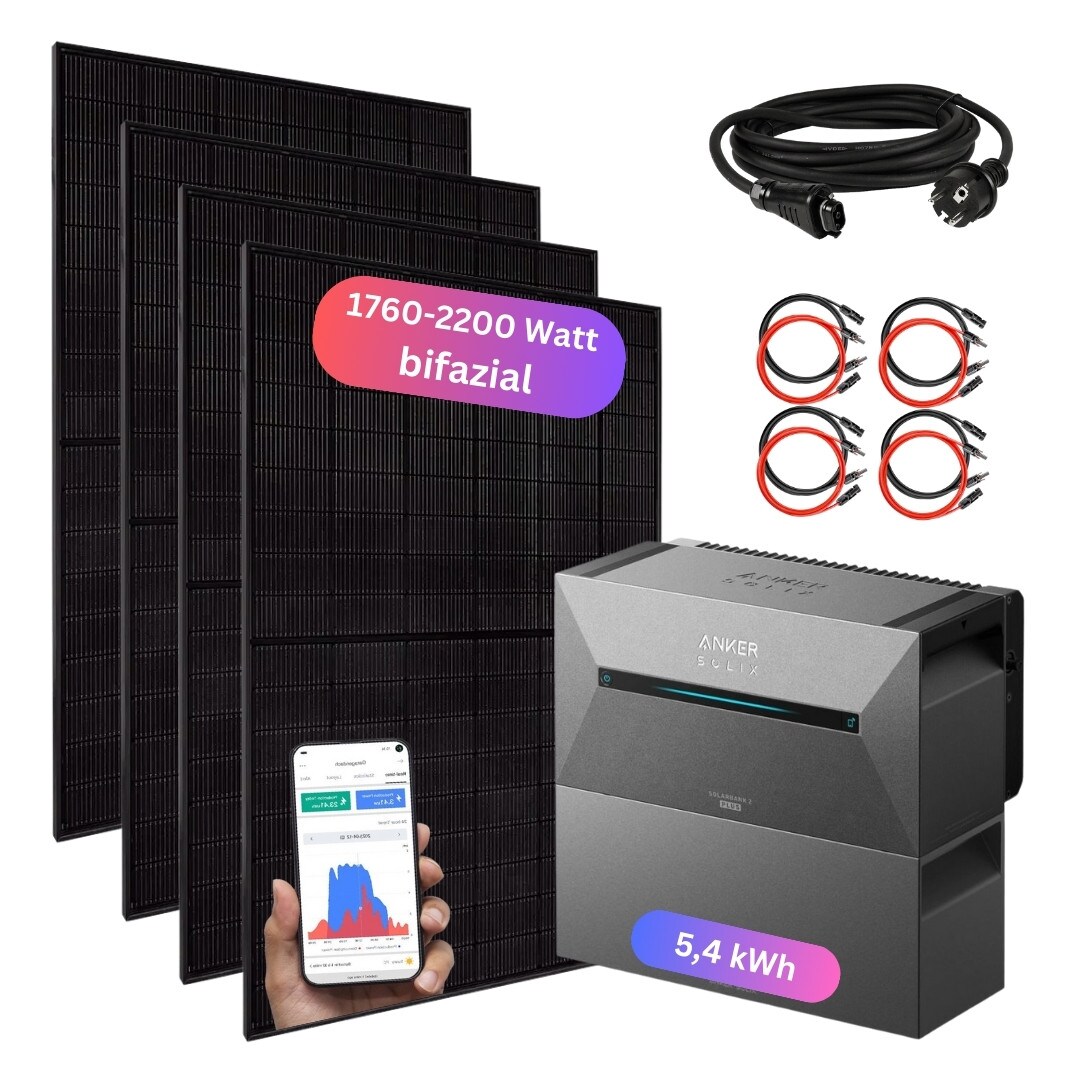 MYVOLTAICS 1760+ Watt Balkonkraftwerk mit Speicher Anker SOLIX Solarbank 3 5,4 kWh Steckerfertig Komplettset bifazial App