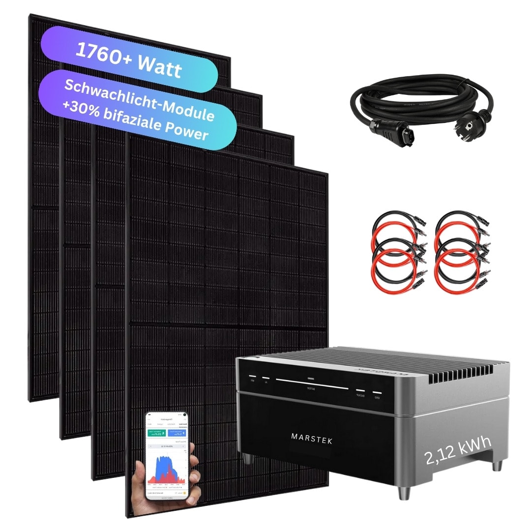 MYVOLTAICS 1760+ Watt Balkonkraftwerk mit Speicher Marstek Venus A 2,12 kW Komplettset 800W Halterung Befestigung nach Wahl 