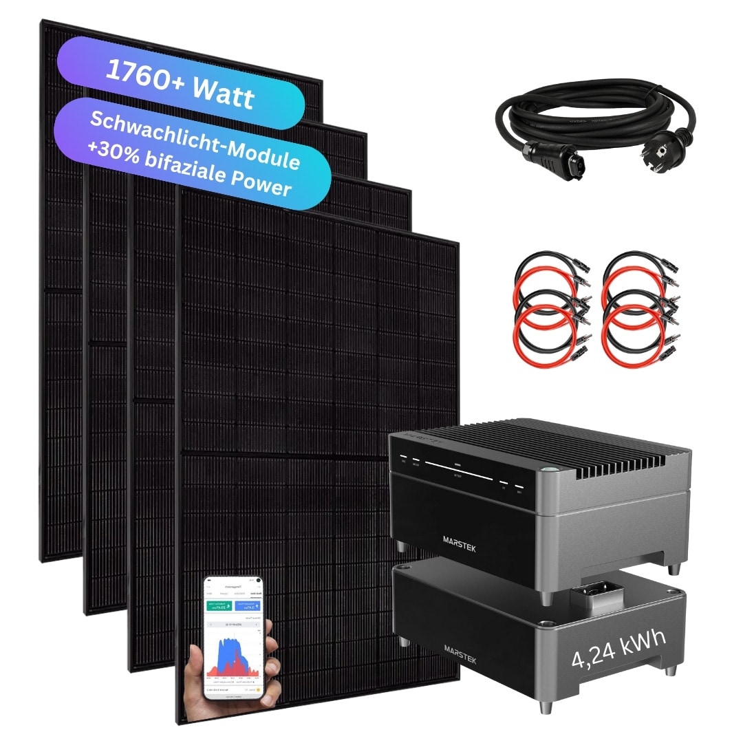 MYVOLTAICS 1760+ Watt Balkonkraftwerk mit Speicher Marstek Venus A 4,24 kW Komplettset 800W Halterung Befestigung nach Wahl 