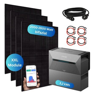 Balkonkraftwerk 2000+ Watt + Anker Solarbank 2 Pro Speicher (3,2 kWh) Wechselrichter integriert 