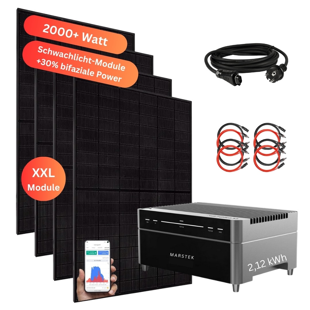 MYVOLTAICS 2000+ Watt Balkonkraftwerk mit Speicher Marstek Venus A 2,12 kW Komplettset 800W Halterung Befestigung nach Wahl 