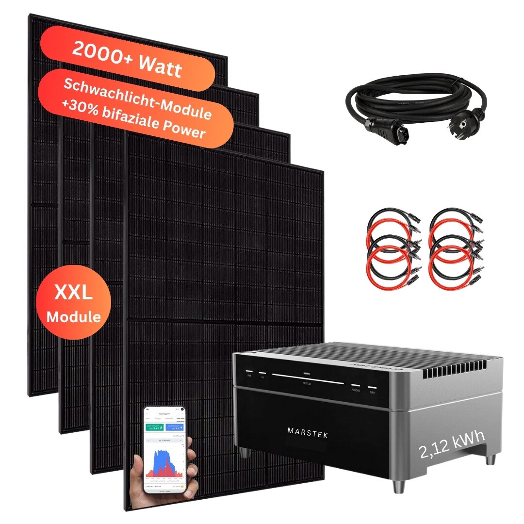 MYVOLTAICS 2000+ Watt Balkonkraftwerk mit Speicher Marstek Venus A 2,12 kW Komplettset 800W Halterung Befestigung nach Wahl