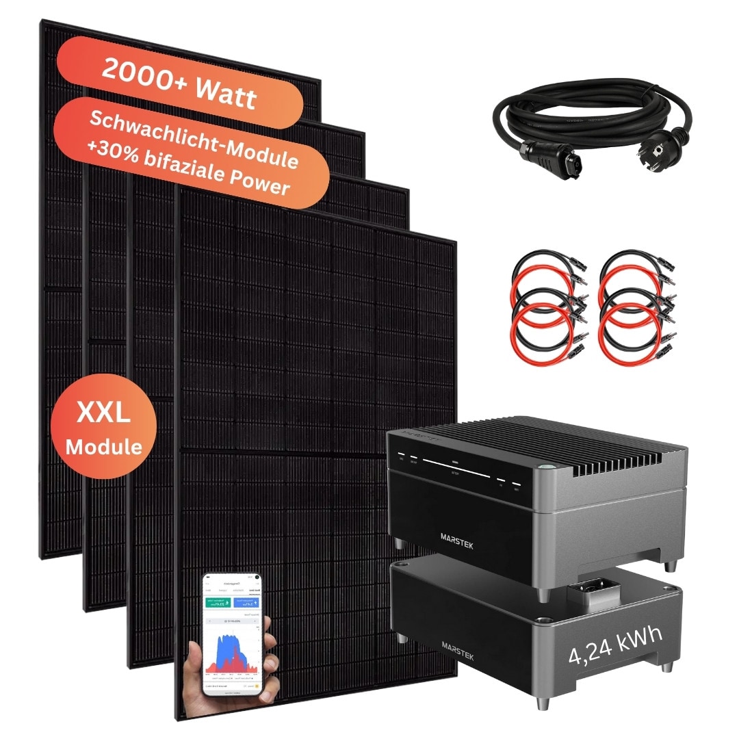 MYVOLTAICS 2000+ Watt Balkonkraftwerk mit Speicher Marstek Venus A 4,24 kW Komplettset 800W Halterung Befestigung nach Wahl 