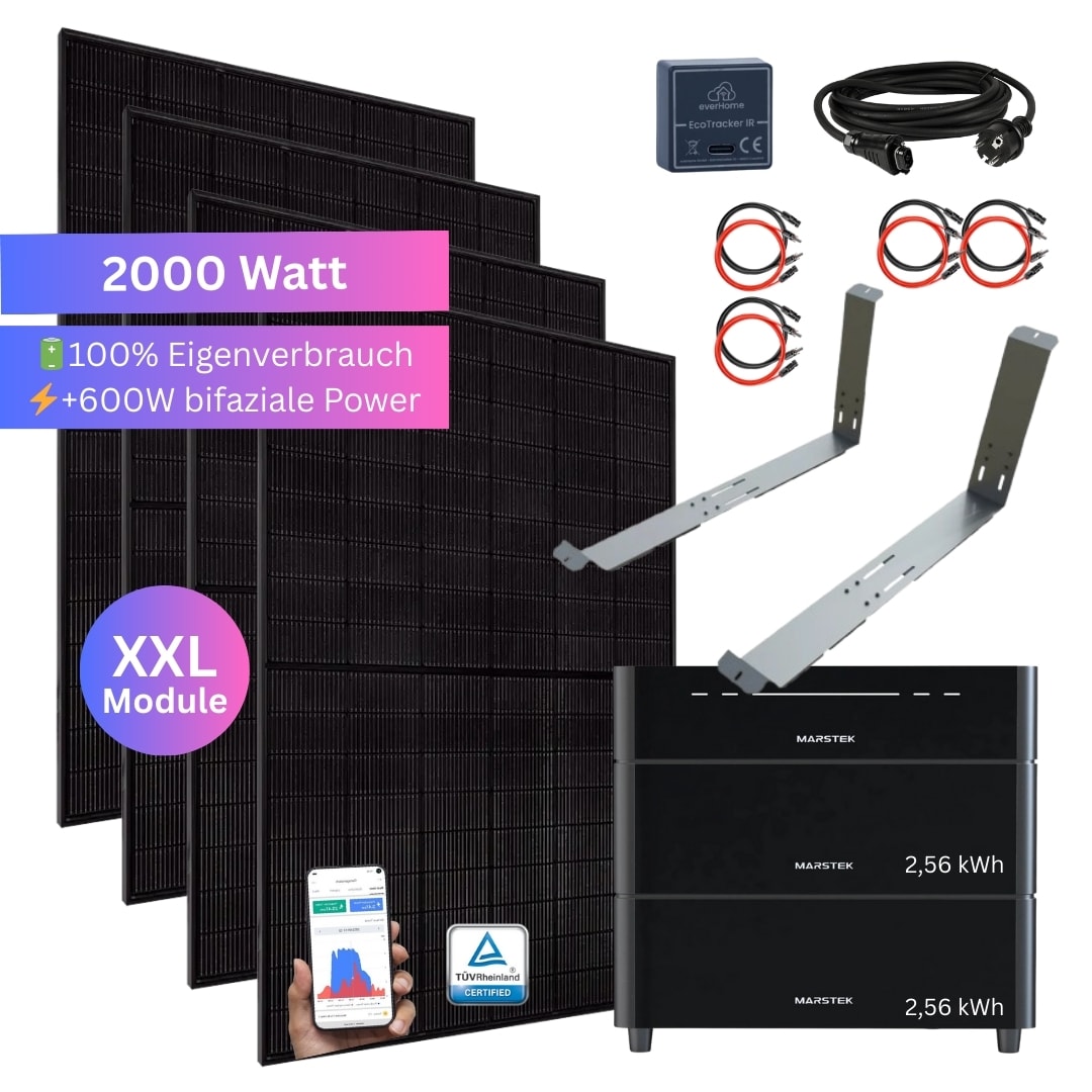MyVoltaics&reg; 2000 Watt Balkonkraftwerk SET MIT SPEICHER Marstek Venus D 5,12 kWh, Halterungen & Smartmeter EcoTracker IR 