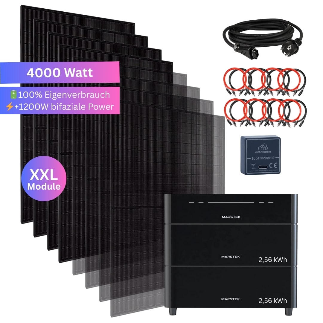 MyVoltaics&reg; 4000 Watt Balkonkraftwerk SET MIT SPEICHER Marstek Venus D 5,12 kWh & EcoTracker IR Smartmeter PV Solaranlage 