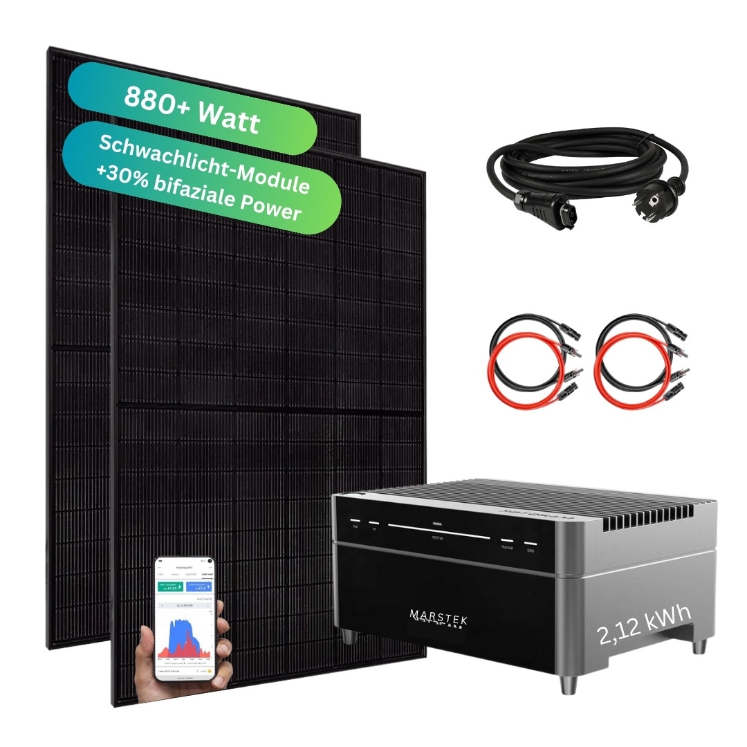 MYVOLTAICS 880+ Watt Balkonkraftwerk mit Speicher Marstek Venus A 2,12 kW Nulleinspeisung 1200W Notstrom WLAN WR 800W App 