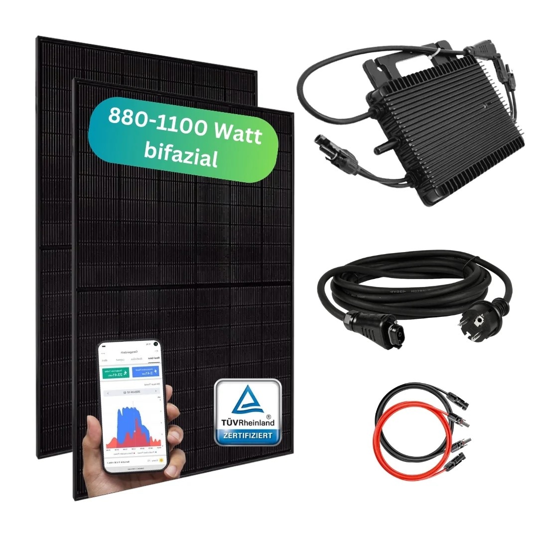 MYVOLTAICS MyBasic 880+ Watt Balkonkraftwerk Steckerfertig Komplettset bifazial neuester Hoymiles WIFI WR 800W WLAN & App 