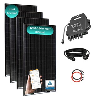 MyBasic 1260+ Watt Mini-Format Balkonkraftwerk (1,65m x 0,88m) Glas-Module (bifazial +30% Ertrag) WLAN Wechselrichter 