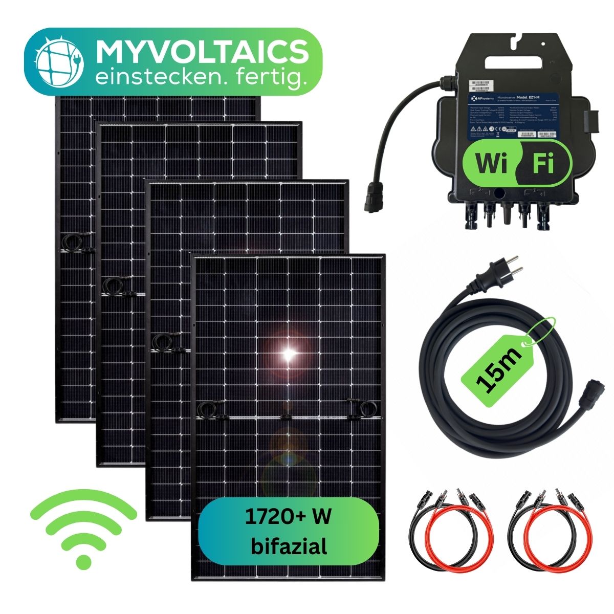 MYVOLTAICS MyBasic 1760+ Watt Balkonkraftwerk Steckerfertig Komplettset bifazial neuester Hoymiles WIFI WR 800W WLAN & App 