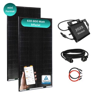 MyBasic 630+ Watt Mini-Format Balkonkraftwerk (1,65m x 0,88m) Glas-Module (bifazial +30% Ertrag) WLAN Wechselrichter 