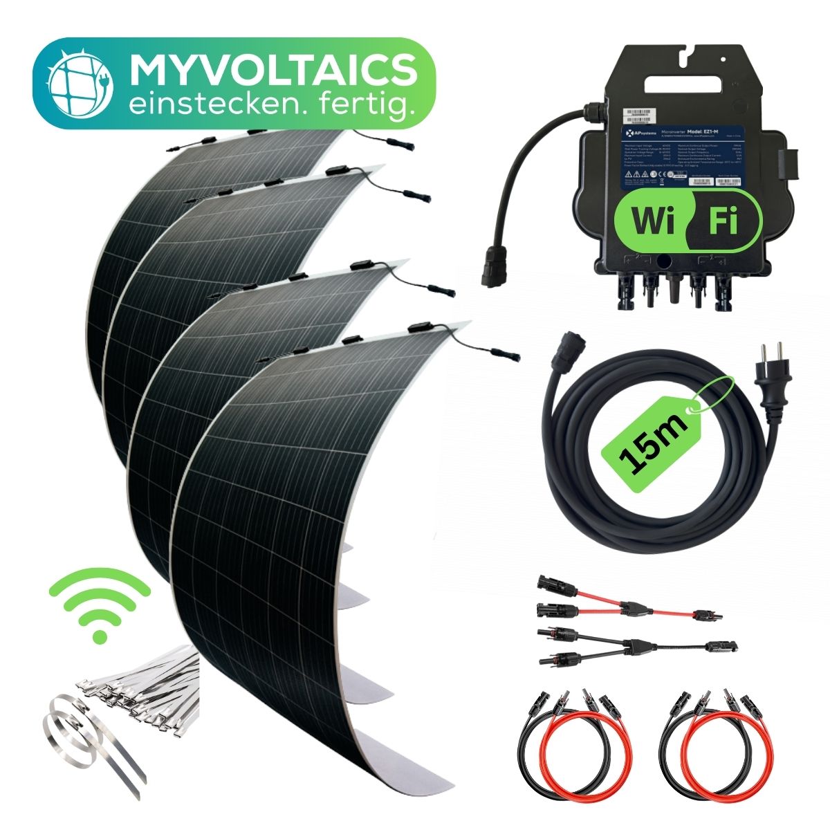 MYVOLTAICS MyUltraleicht 1240 Watt Balkonkraftwerk Steckerfertig Komplettset 4 Leichtmodule flexibel WIFI WR 800W WLAN App 