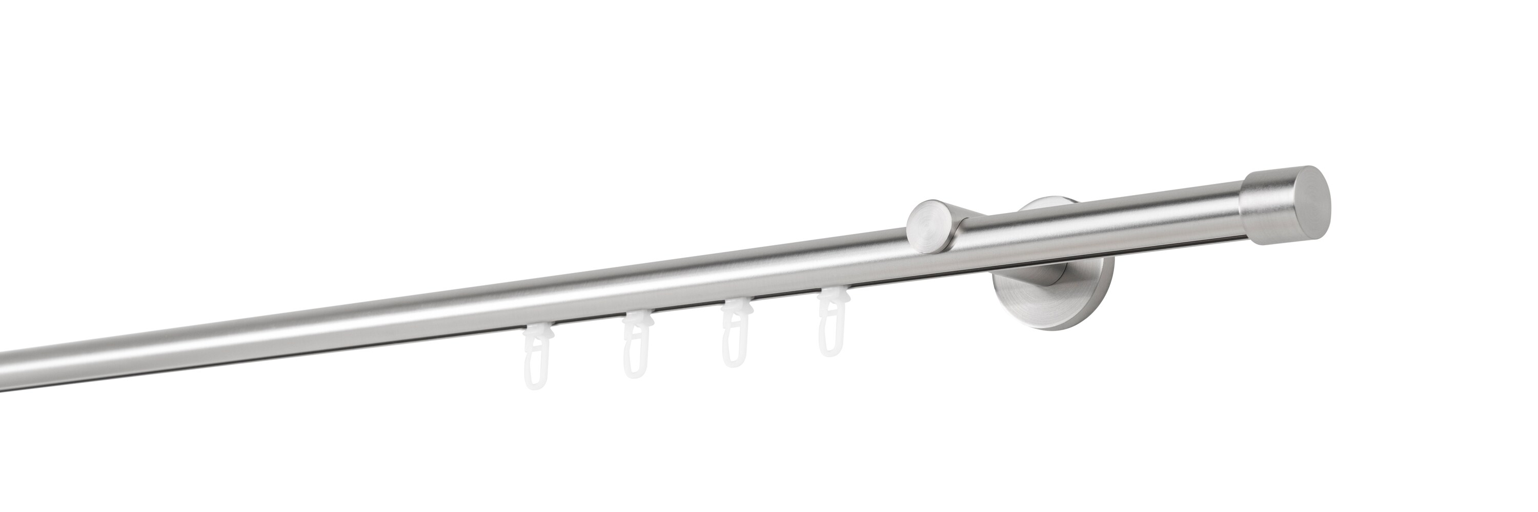 Ondeco Gardinenstange auf Ma&szlig; Innenlauf 20mm Cap 1-lauf Wandtr&auml;ger 6,5cm mit Gleiter Gr&ouml;&szlig;e: 100cm, Farbvariante: Edelstahl-Optik 