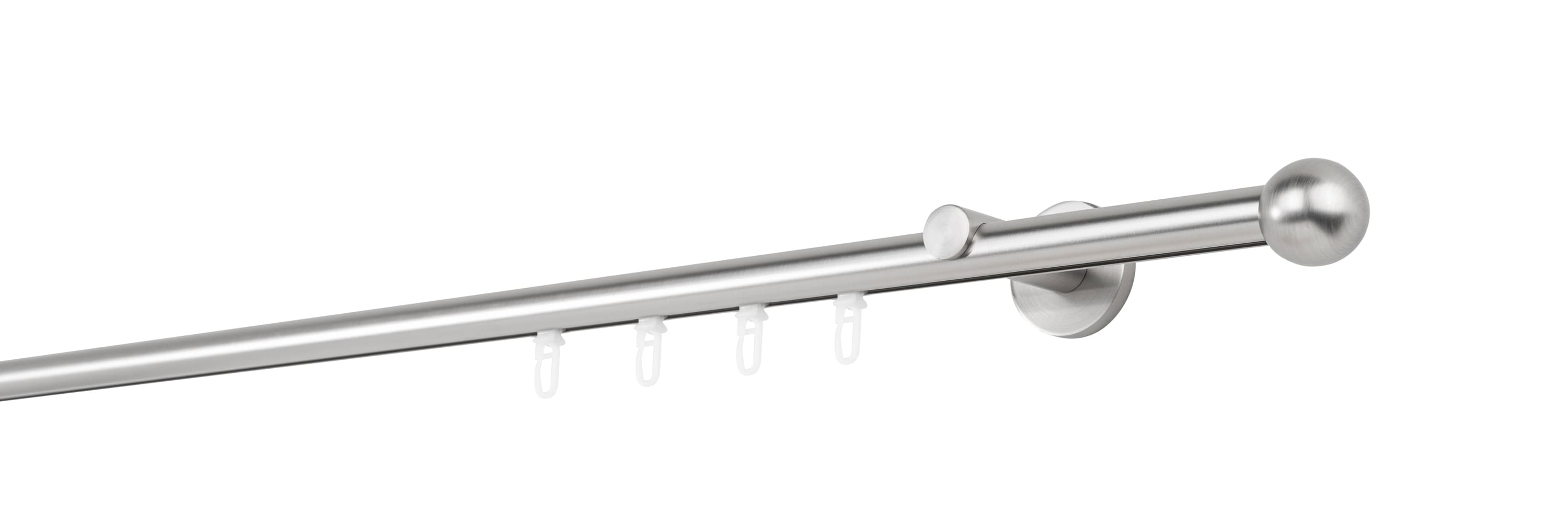 Ondeco Gardinenstange auf Ma&szlig; Innenlauf 20mm Ball 1-lauf  Wandtr&auml;ger 6,5cm mit Gleiter Farbe: Edelstahl-Optik, Gr&ouml;&szlig;e: 100cm 
