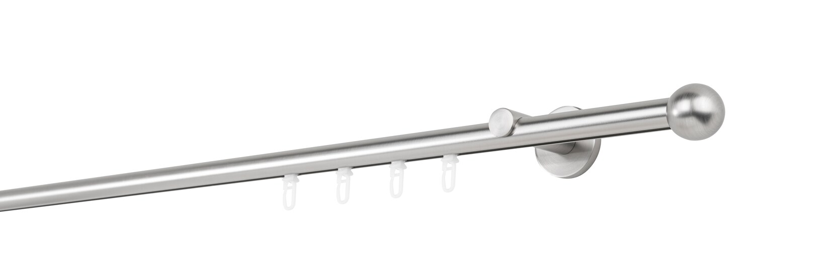 Ondeco Gardinenstange auf Maß Innenlauf 20mm Ball 1-lauf Wandträger 6,5cm mit Gleiter Farbe: Edelstahl-Optik, Größe: 240cm Image