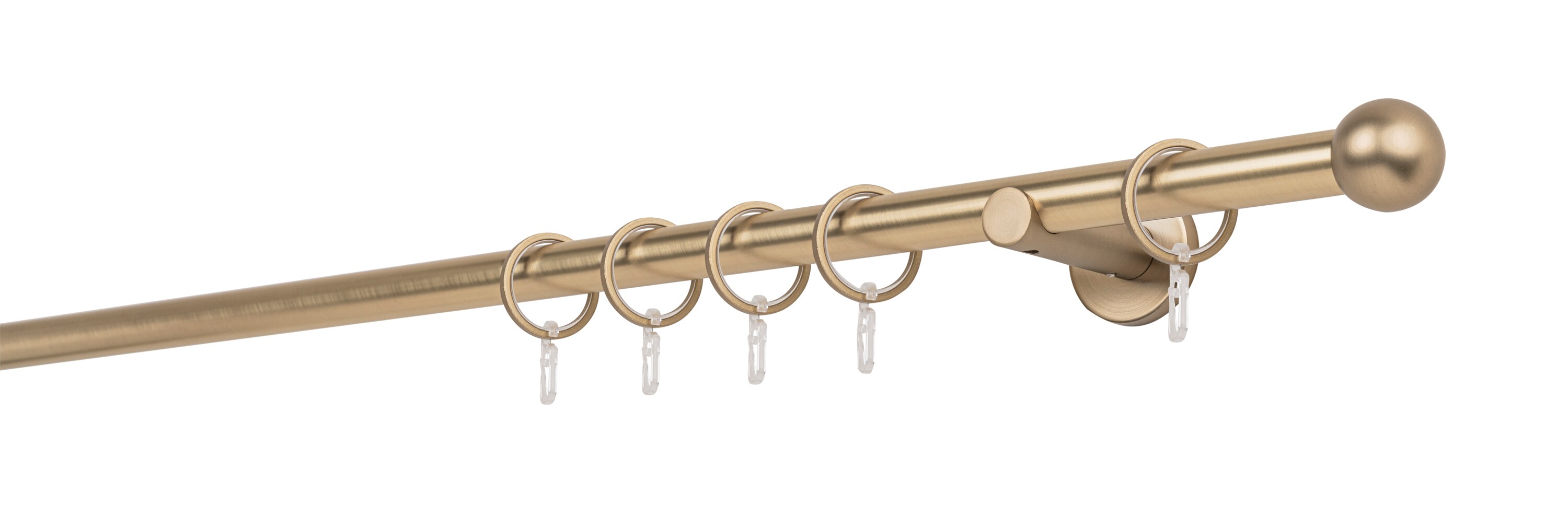 Ondeco Gardinenstange auf Ma&szlig; Innenlauf 20mm Ball 1-lauf  Wandtr&auml;ger 6,5cm mit Gleiter Farbe: Messing-Matt, Gr&ouml;&szlig;e: 250cm 