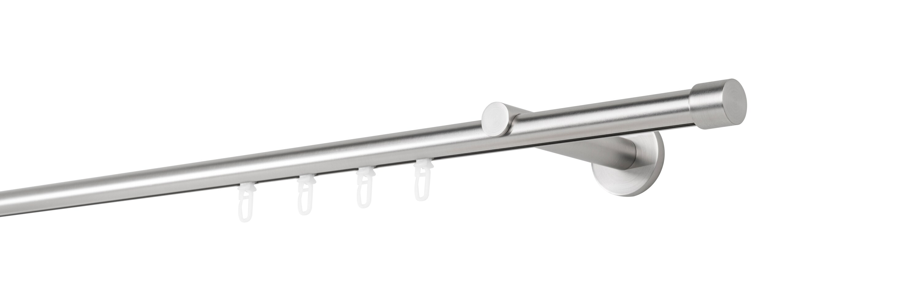 Ondeco Gardinenstange auf Ma&szlig; Innenlauf 20mm Cap 1-lauf  Wandtr&auml;ger 12cm mit Gleiter Farbe: Edelstahl-Optik, Gr&ouml;&szlig;e: 100cm 