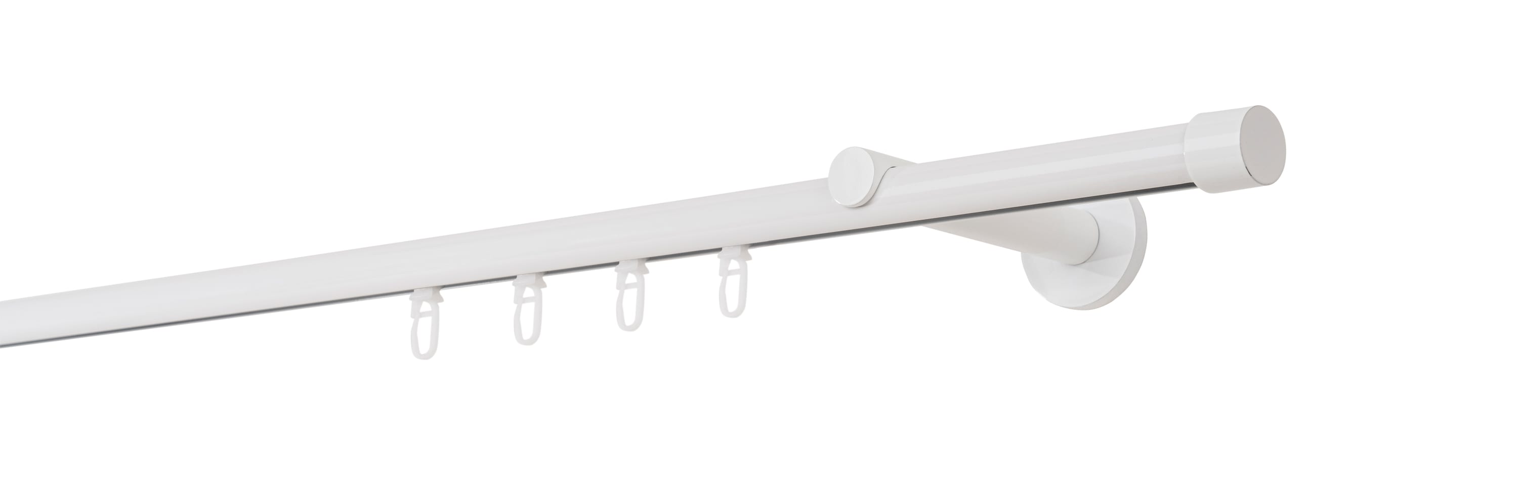 Ondeco Gardinenstange auf Ma&szlig; Innenlauf 20mm Cap 1-lauf  Wandtr&auml;ger 12cm mit Gleiter Farbe: Wei&szlig;, Gr&ouml;&szlig;e: 100cm 