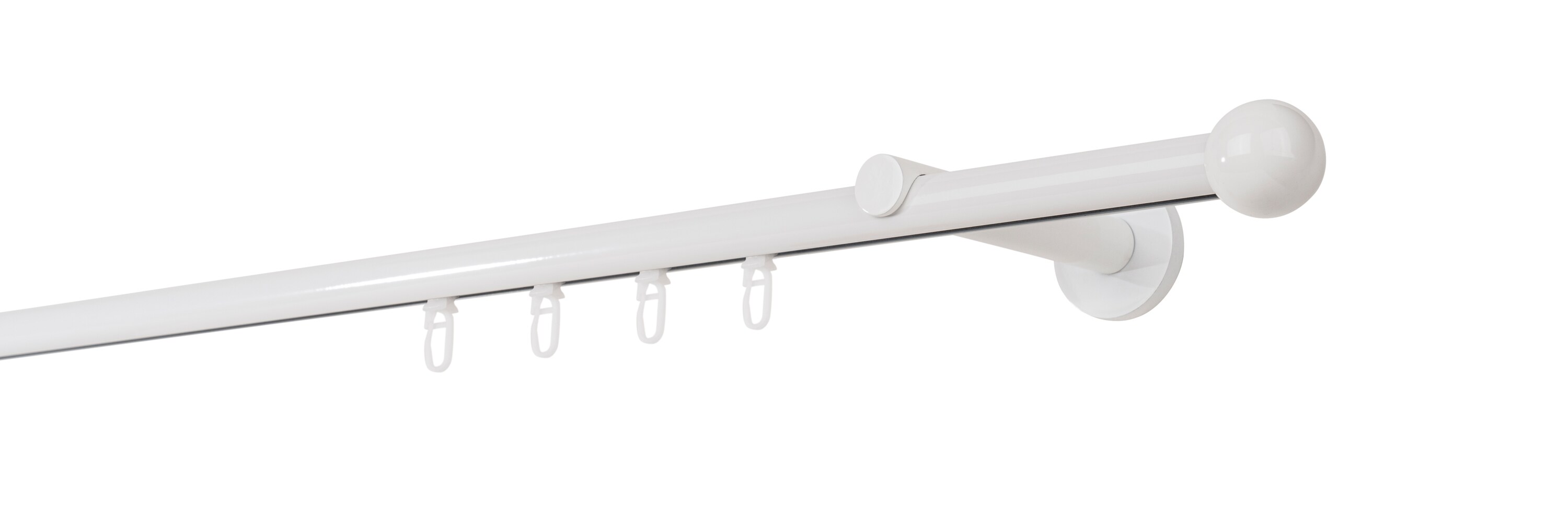 Ondeco Gardinenstange auf Ma&szlig; Innenlauf 20mm Ball 1-lauf Wandtr&auml;ger 12cm mit Gleiter Farbe: Wei&szlig;, Gr&ouml;&szlig;e: 100cm 