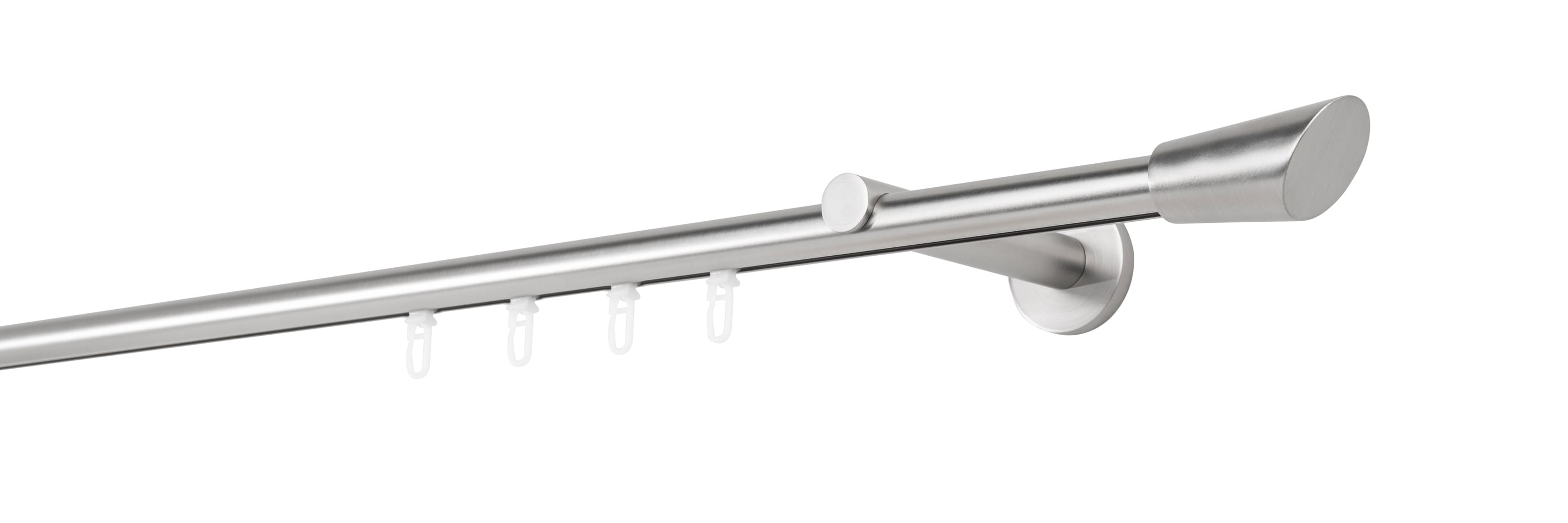 Ondeco Gardinenstange auf Ma&szlig; Innenlauf 20mm Rag 1-lauf  Wandtr&auml;ger 12cm mit Gleiter Farbe: Edelstahl-Optik, Gr&ouml;&szlig;e: 100cm 