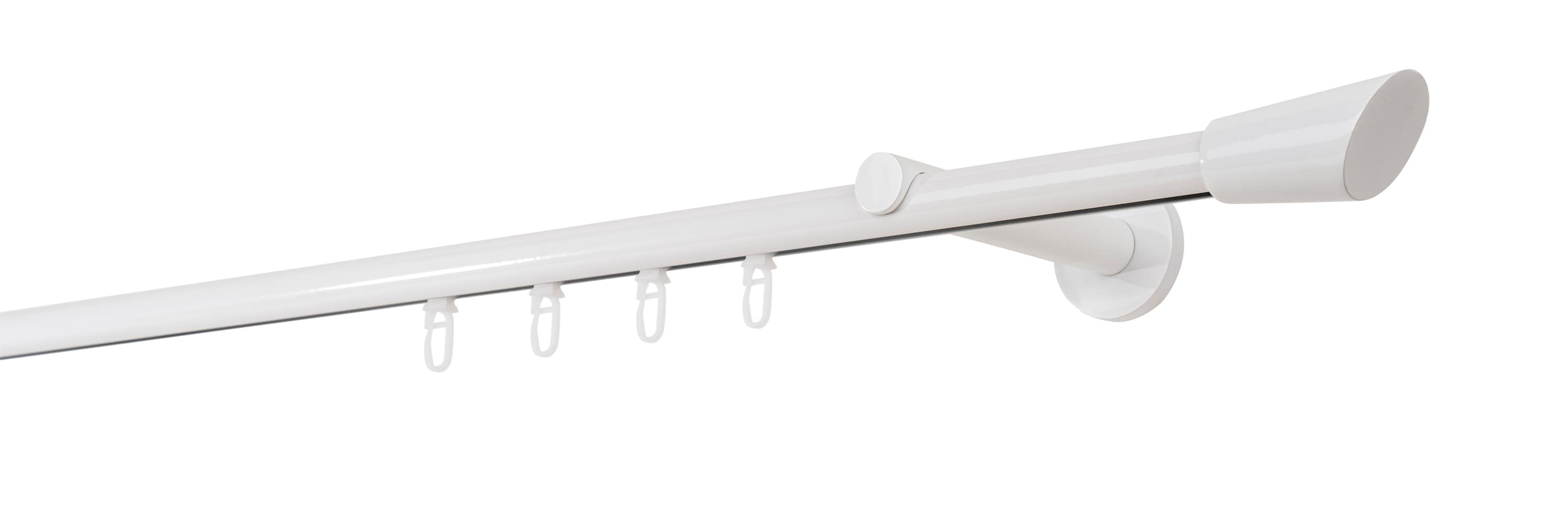 Ondeco Gardinenstange auf Ma&szlig; Innenlauf 20mm Rag 1-lauf  Wandtr&auml;ger 12cm mit Gleiter Farbe: Wei&szlig;, Gr&ouml;&szlig;e: 100cm 