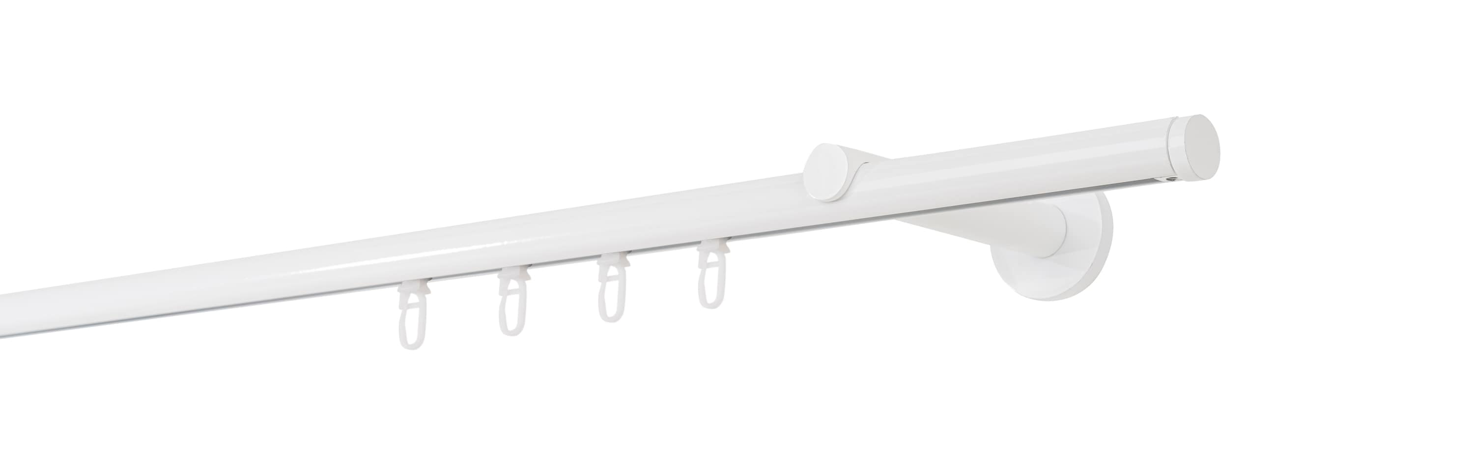 Ondeco Gardinenstange auf Ma&szlig; Innenlauf 20mm Match 1-lauf Wandtr&auml;ger 12cm mit Gleiter Farbe: Wei&szlig;, Gr&ouml;&szlig;e: 100cm 