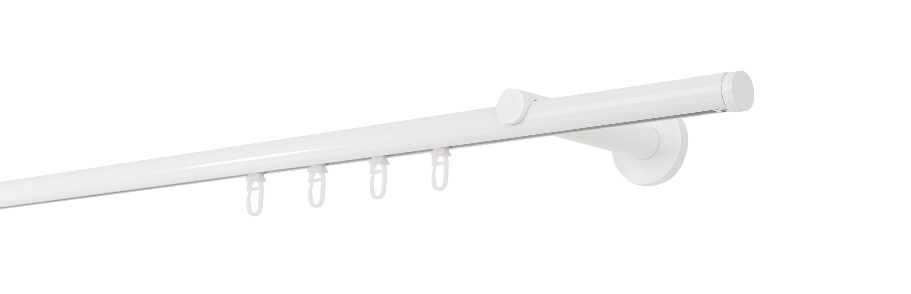 Ondeco Gardinenstange auf Ma&szlig; Innenlauf 20mm Match 1-lauf Wandtr&auml;ger 12cm mit Gleiter Farbe: Wei&szlig;, Gr&ouml;&szlig;e: 130cm 