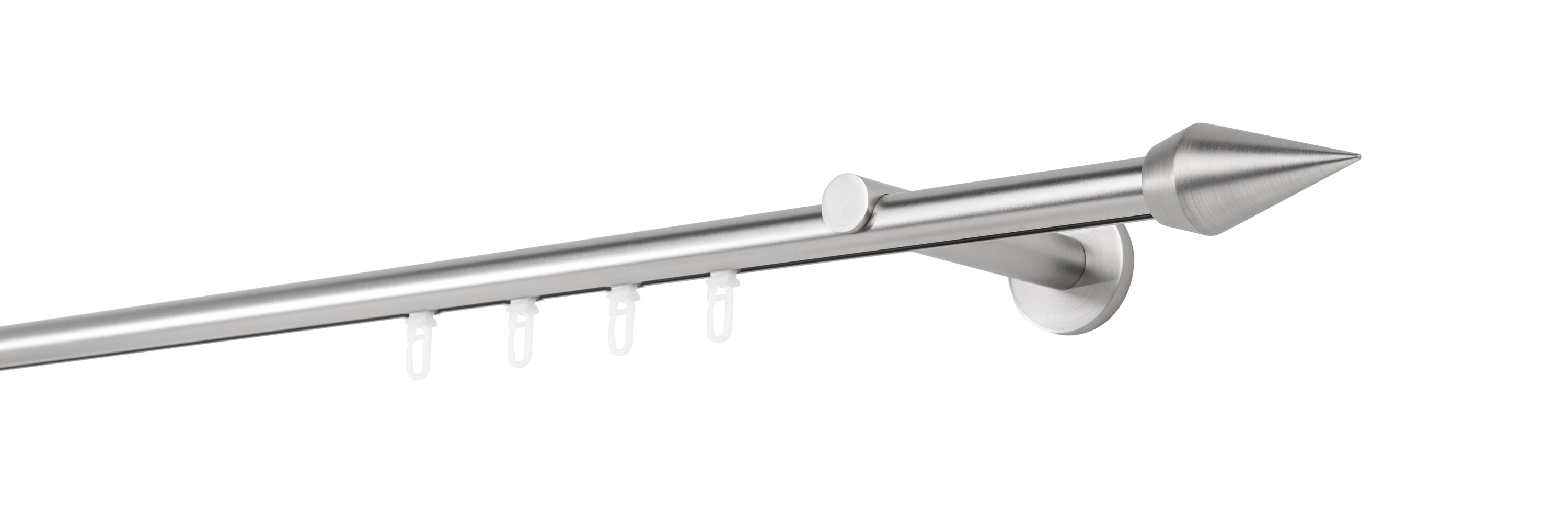 Ondeco Gardinenstange auf Ma&szlig; Innenlauf 20mm Kegel 1-lauf Wandtr&auml;ger 12cm mit Gleiter Farbe: Edelstahl-Optik, Gr&ouml;&szlig;e: 100cm 