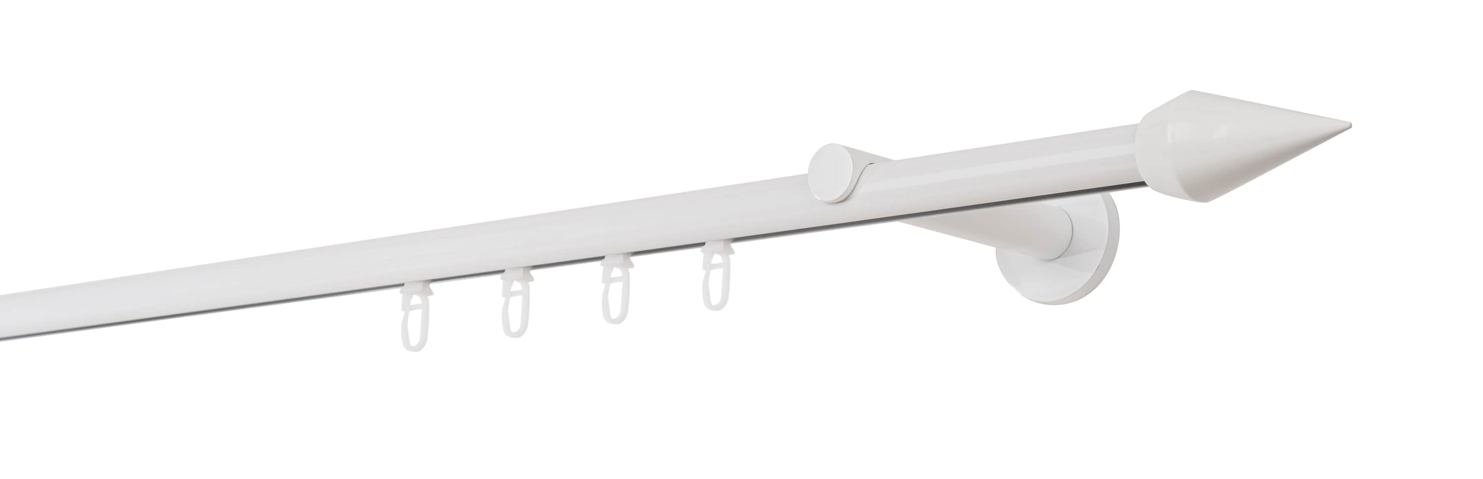 Ondeco Gardinenstange auf Ma&szlig; Innenlauf 20mm Kegel 1-lauf Wandtr&auml;ger 12cm mit Gleiter Farbe: Wei&szlig;, Gr&ouml;&szlig;e: 100cm 