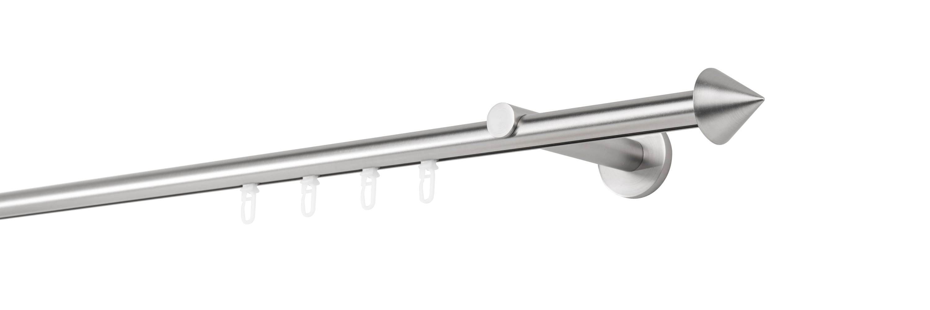 Ondeco Gardinenstange auf Ma&szlig;  Innenlauf 20mm Spitze 1-lauf Wandtr&auml;ger 12cm Gleiter Farbe: Edelstahl-Optik, Gr&ouml;&szlig;e: 100cm 