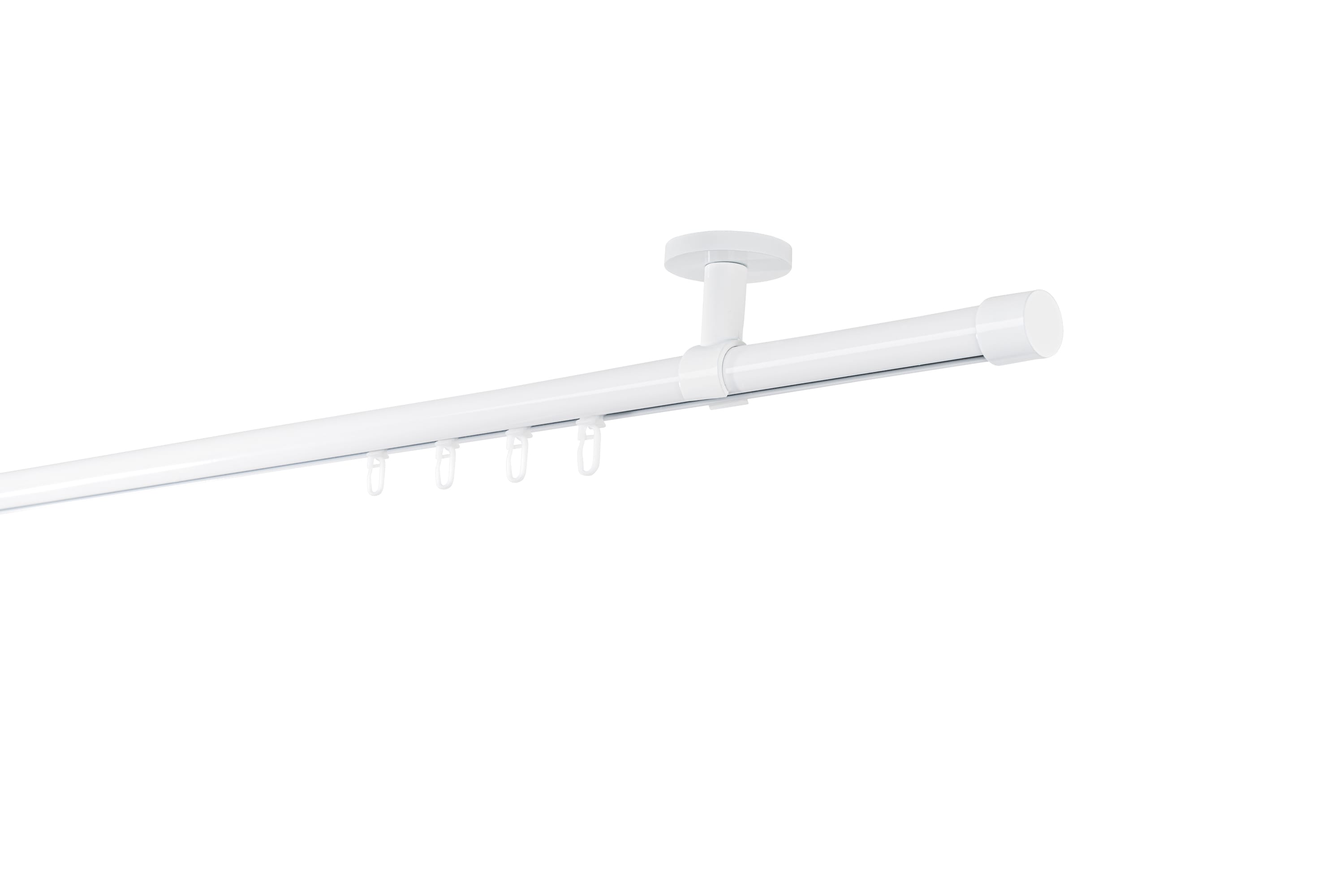 Ondeco Gardinenstange auf Ma&szlig; Innenlauf 20mm Cap 1-lauf Deckentr&auml;ger 4cm mit Gleiter Farbe: Wei&szlig;, Gr&ouml;&szlig;e: 100cm 