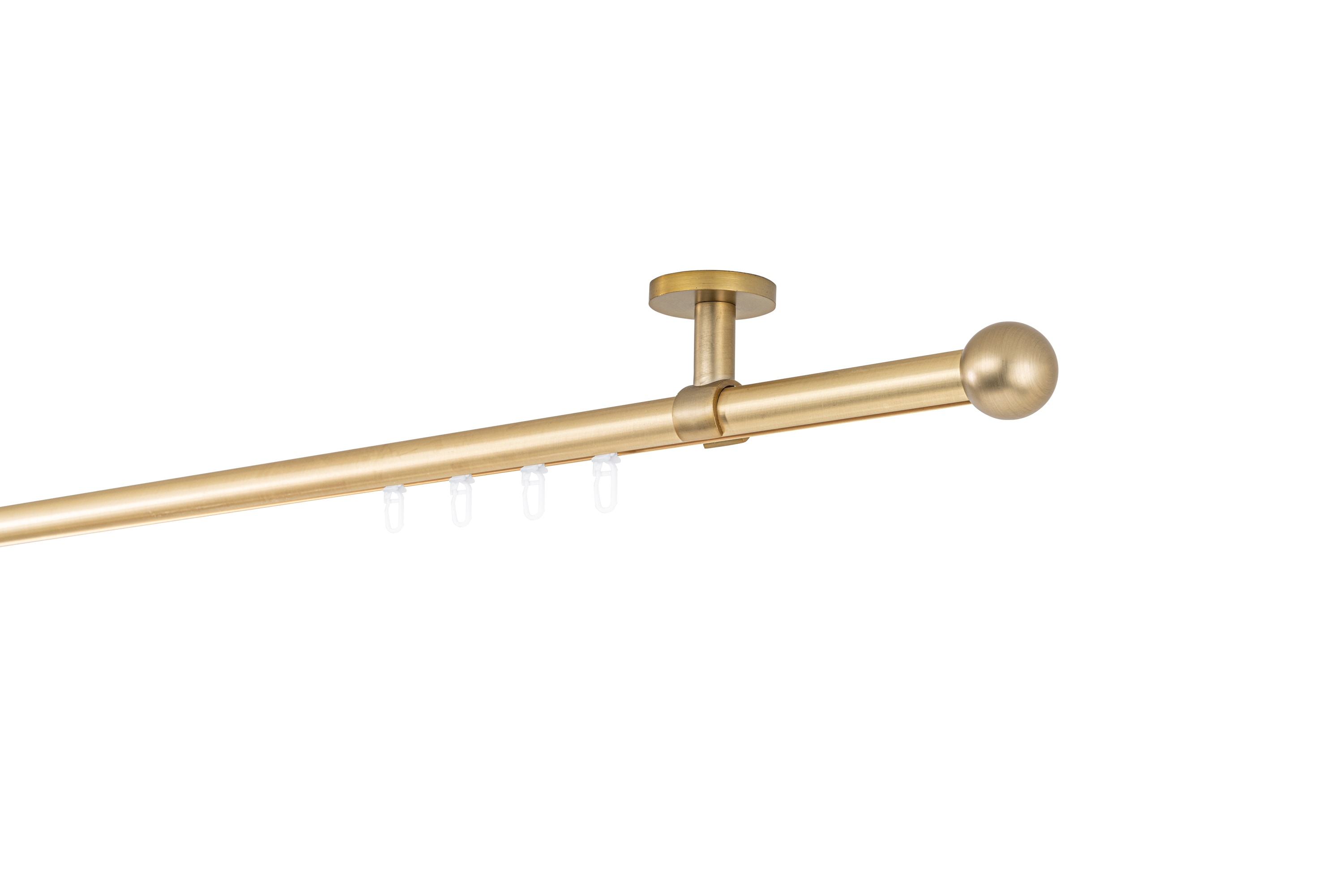 Ondeco Gardinenstange auf Ma&szlig; Innenlauf 20mm Ball 1-lauf Deckentr&auml;ger 4cm mit Gleiter Farbe: Messing-Matt, Gr&ouml;&szlig;e: 360cm 