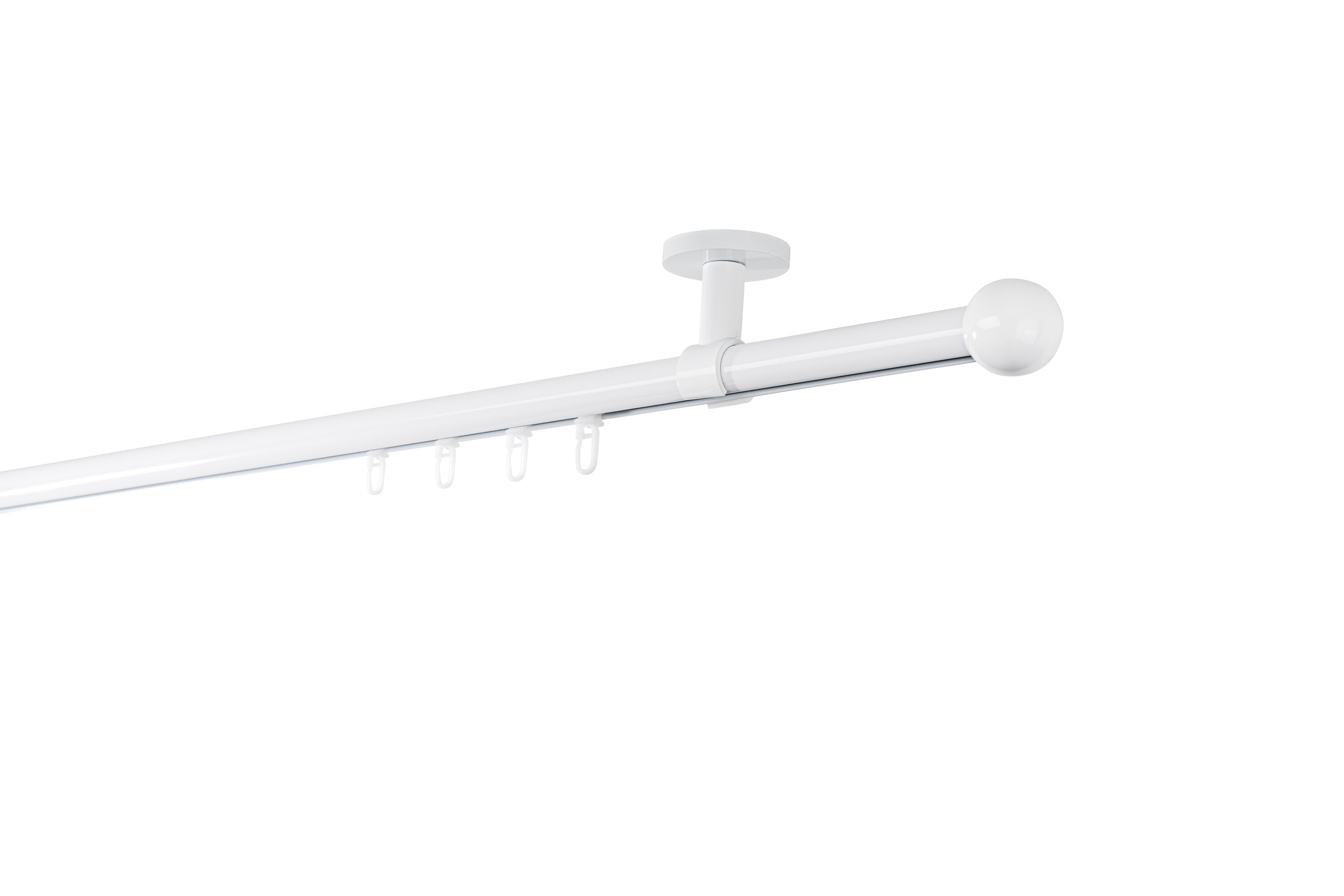Ondeco Gardinenstange auf Ma&szlig; Innenlauf 20mm Ball 1-lauf Deckentr&auml;ger 4cm mit Gleiter Farbe: Wei&szlig;, Gr&ouml;&szlig;e: 100cm 