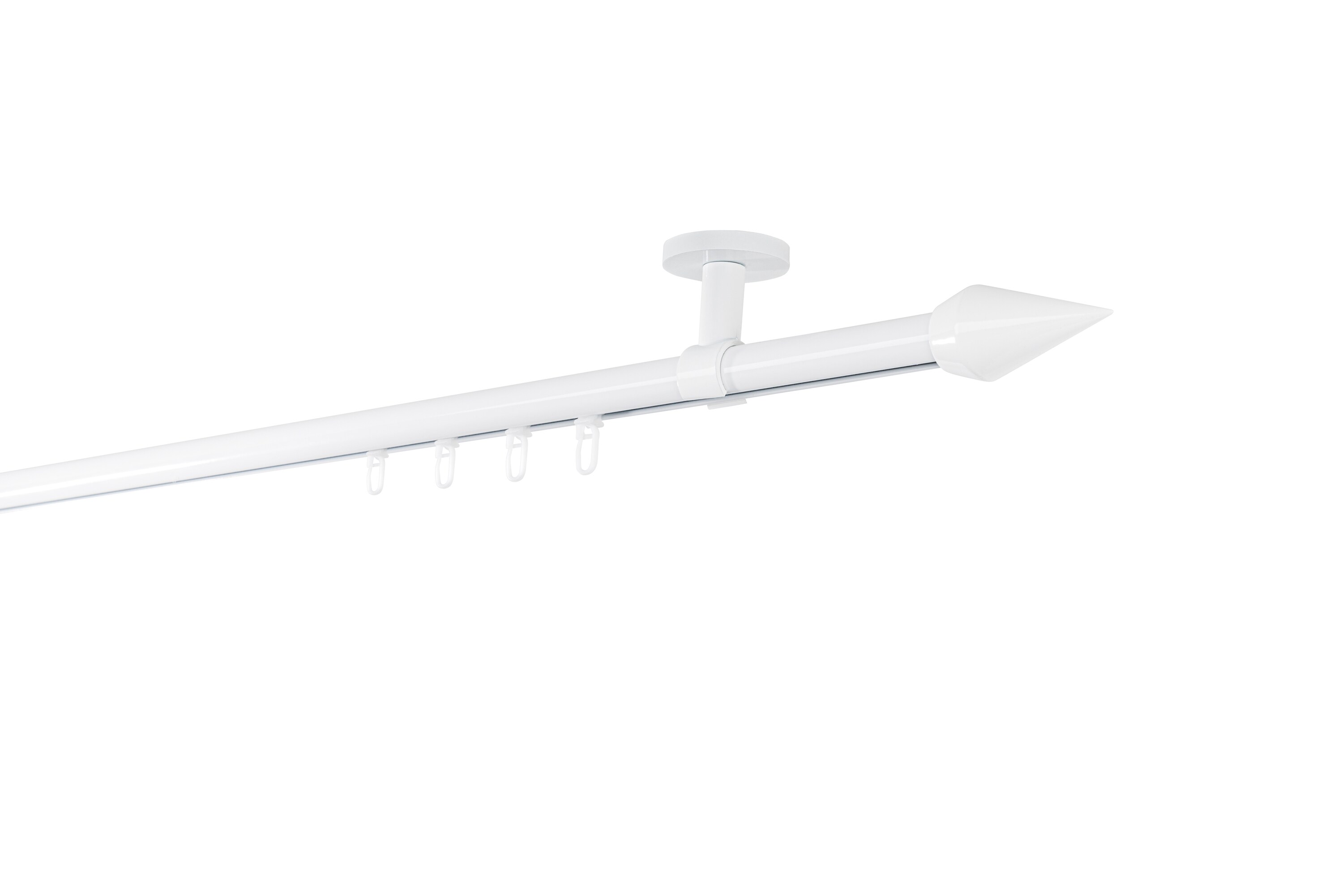 Ondeco Gardinenstange auf Ma&szlig; Innenlauf 20mm Kegel 1-lauf Deckentr&auml;ger 4cm mit Gleiter Farbe: Wei&szlig;, Gr&ouml;&szlig;e: 100cm 