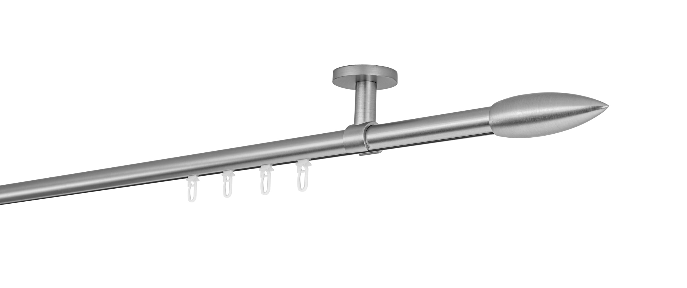 Ondeco Gardinenstange auf Ma&szlig; Innenlauf 20mm Patrone 1-lauf Deckentr&auml;ger 4cm mit Gleiter Farbe: Edelstahl-Optik, Gr&ouml;&szlig;e: 100cm 