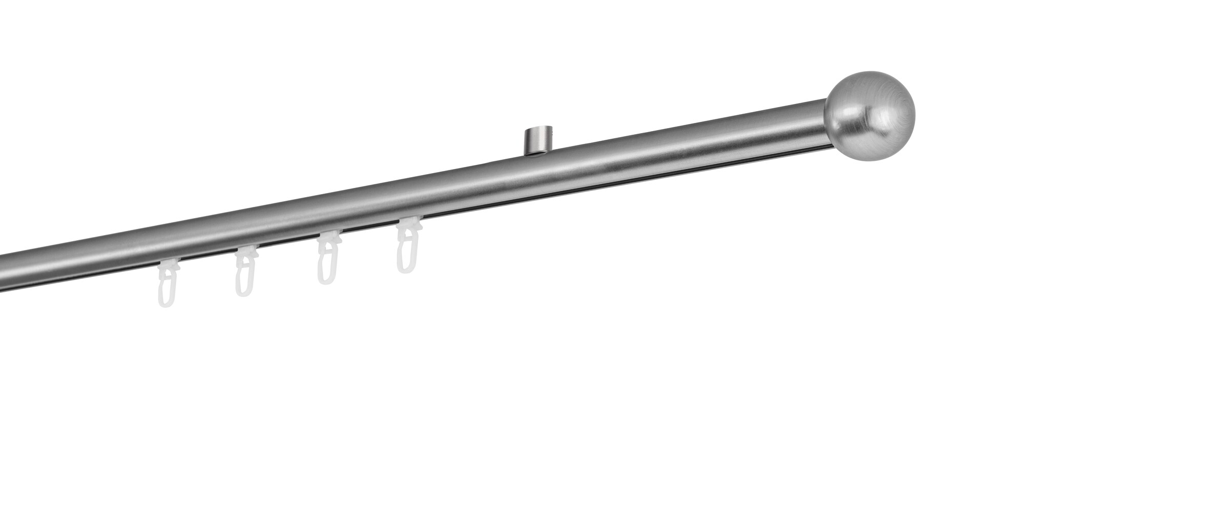 Ondeco Gardinenstange auf Ma&szlig; Innenlauf 20mm Ball 1-lauf  Deckentr&auml;ger 1,5cm mit Gleiter Farbe: Edelstahl-Optik, Gr&ouml;&szlig;e: 100cm 