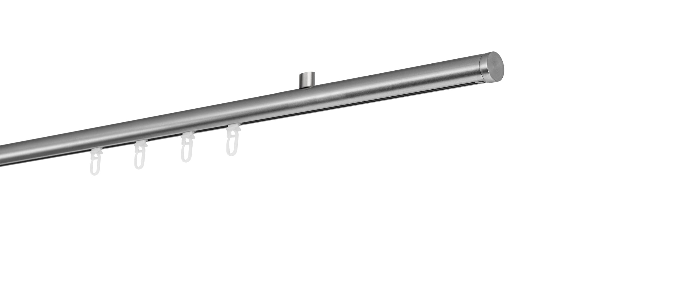 Ondeco Gardinenstange auf Ma&szlig; Innenlauf 20mm Match 1-lauf Deckentr&auml;ger 1,5cm mit Gleiter Farbe: Edelstahl-Optik, Gr&ouml;&szlig;e: 100cm 