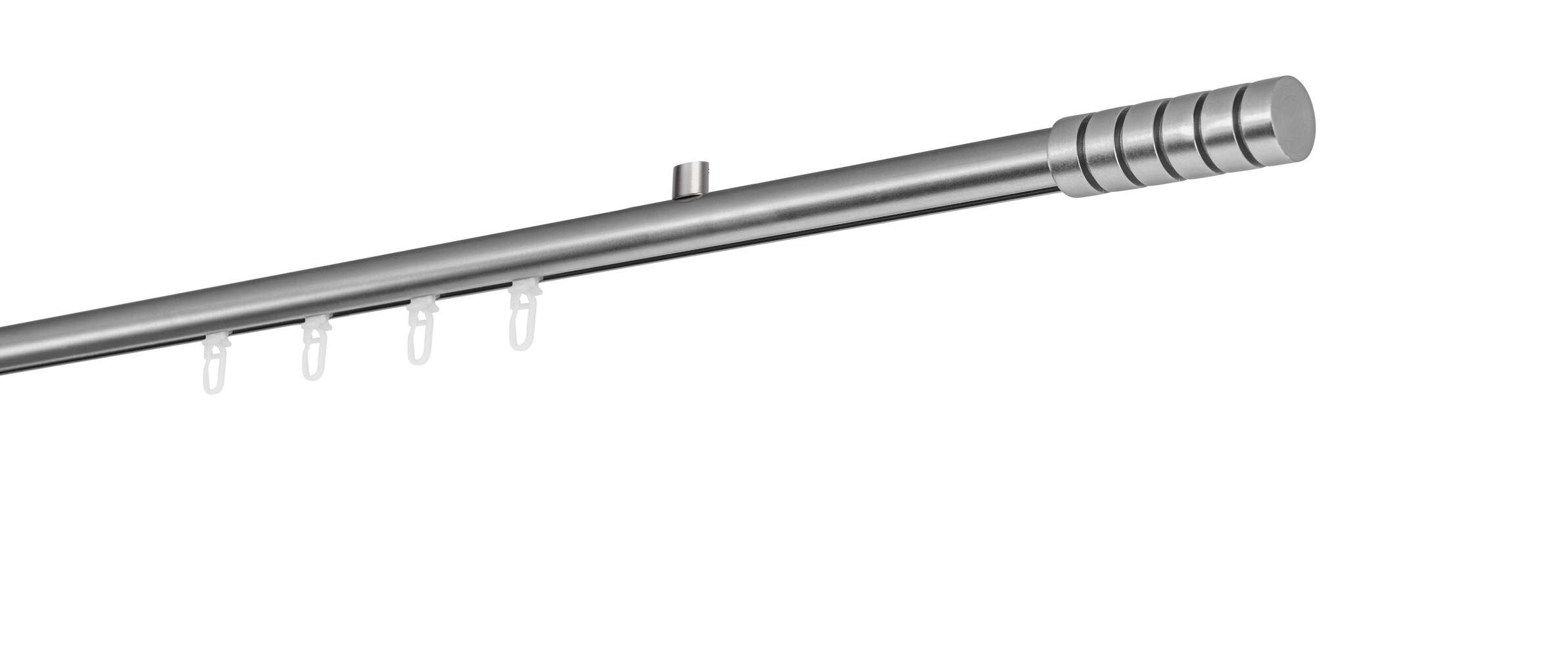 Ondeco Gardinenstange auf Ma&szlig; Innenlauf 20mm Rille 1-lauf Deckentr&auml;ger 1,5cm mit Gleiter Farbe: Edelstahl-Optik, Gr&ouml;&szlig;e: 100cm 