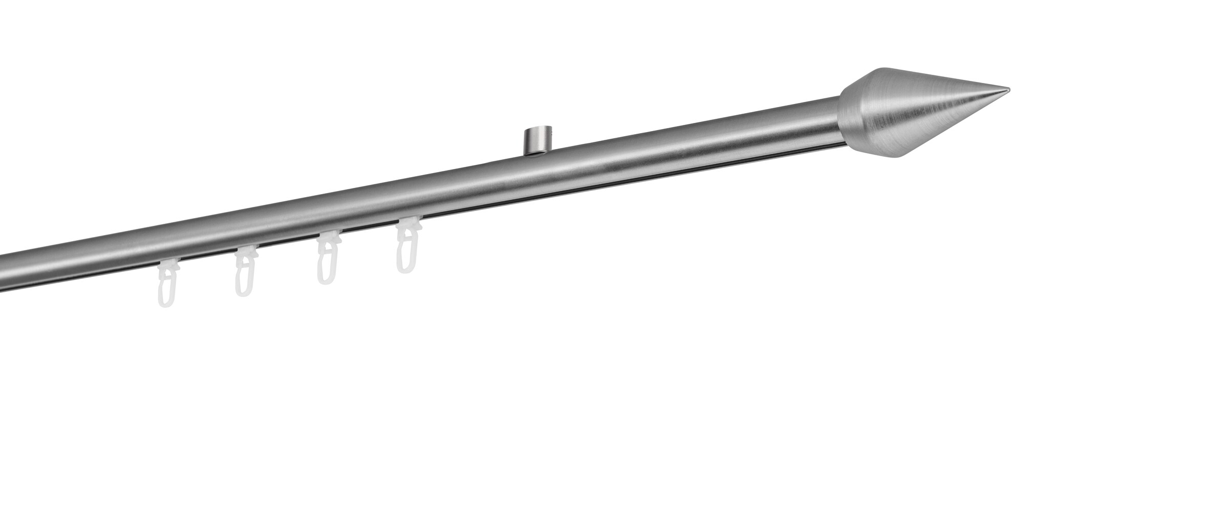 Ondeco Gardinenstange auf Ma&szlig; Innenlauf 20mm Kegel 1-lauf Deckentr&auml;ger 1,5cm mit Gleiter Farbe: Edelstahl-Optik, Gr&ouml;&szlig;e: 100cm 