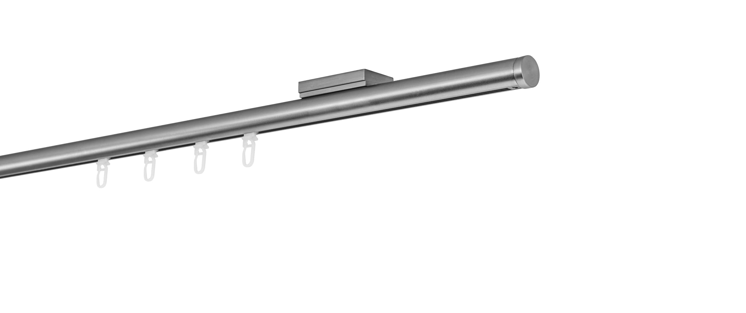 Ondeco Gardinenstange auf Ma&szlig; Innenlauf 20mm Match 1-lauf Deckentr&auml;ger 1,1cm mit Gleiter Farbe: Edelstahl-Optik, Gr&ouml;&szlig;e: 100cm 