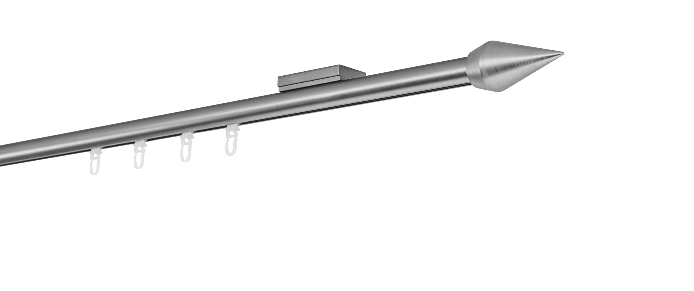 Ondeco Gardinenstange auf Ma&szlig; Innenlauf 20mm Kegel 1-lauf Deckentr&auml;ger 1,1cm mit Gleiter Farbe: Edelstahl-Optik, Gr&ouml;&szlig;e: 100cm 