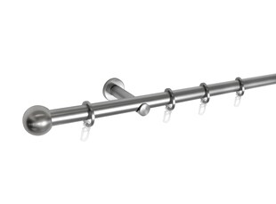 Ondeco Gardinenstange 1-lauf  Wandmontage Endstück Ball Komplettgarnitur 16 mm mit Ringen und Faltelegehaken Farbe: Edelstahl-Optik, Größe: 120 cm 