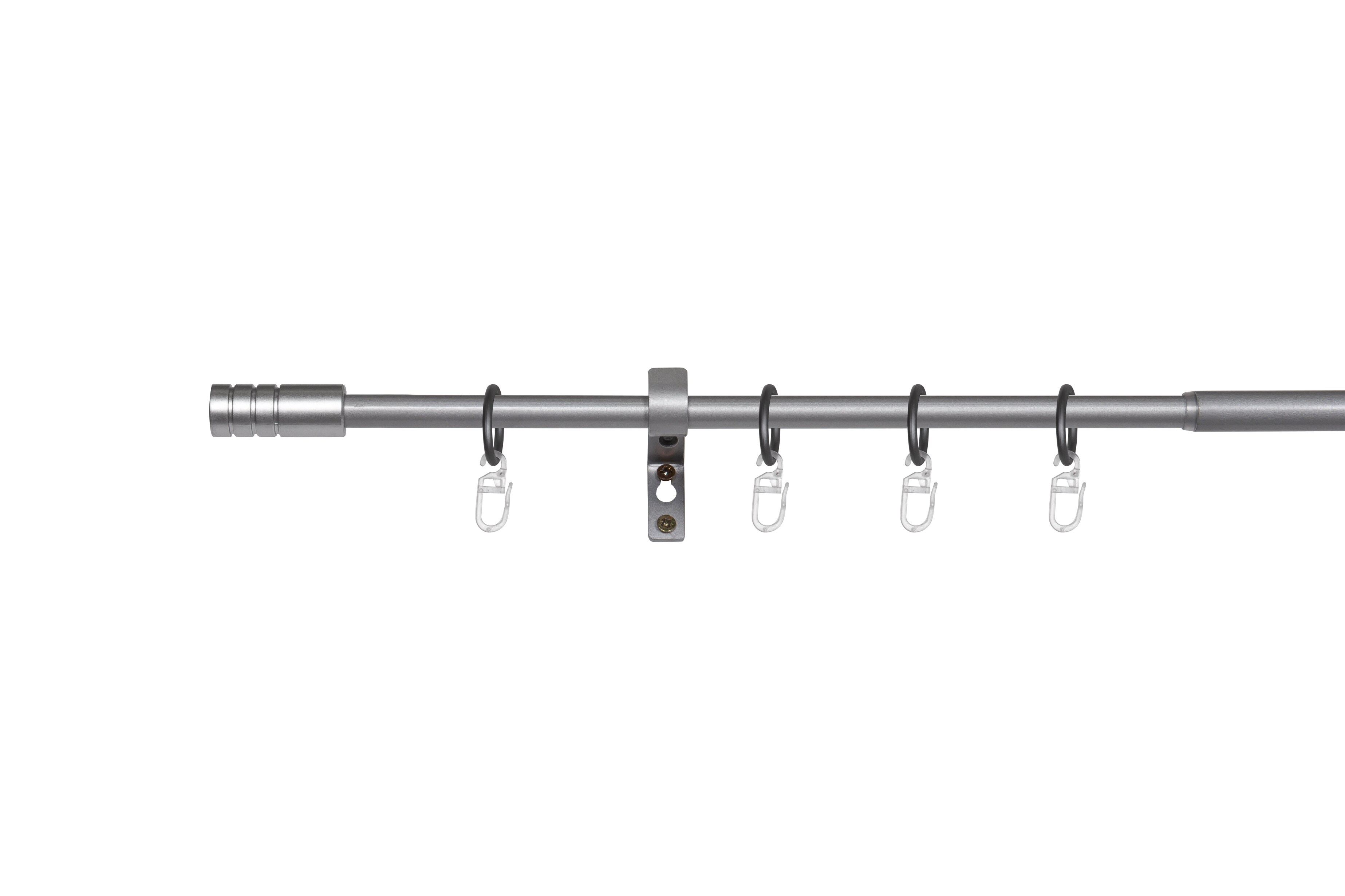 Ondeco Gardinenstange ausziehbar 1-lauf Wandmontage Endst&uuml;ck Rille, Komplettgarnitur 13/16 mm mit Ringen Gr&ouml;&szlig;e: 120-210 cm, Farbvariante: Silber 