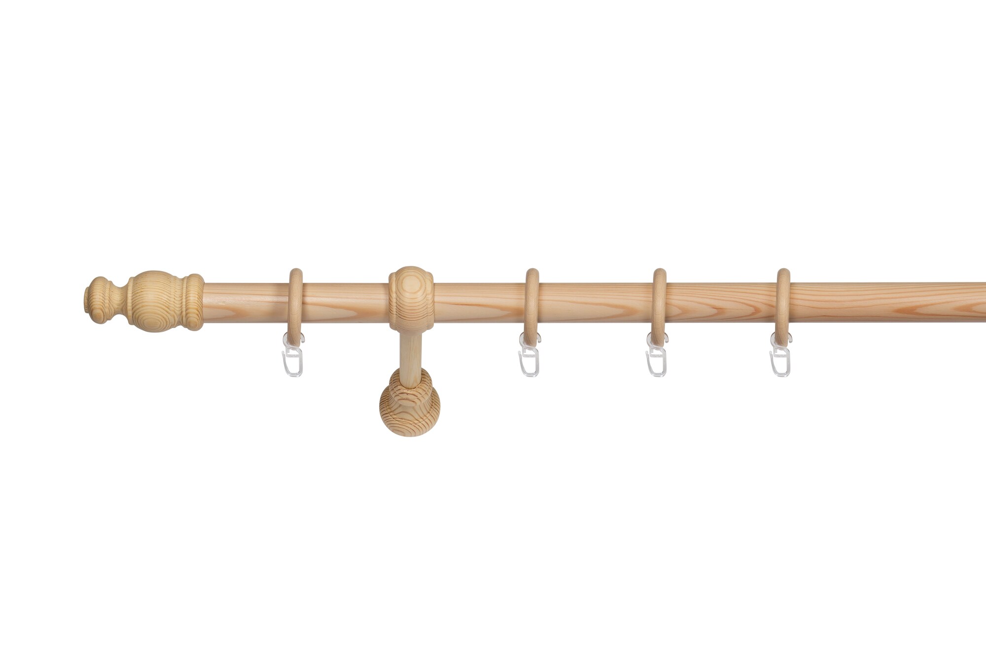 Ondeco Gardinenstange Holz 28mm 1-lauf Komplettgarnitur Vorhangstange Farbe: Kiefer, Gr&ouml;&szlig;e: 200 cm - Bild 1