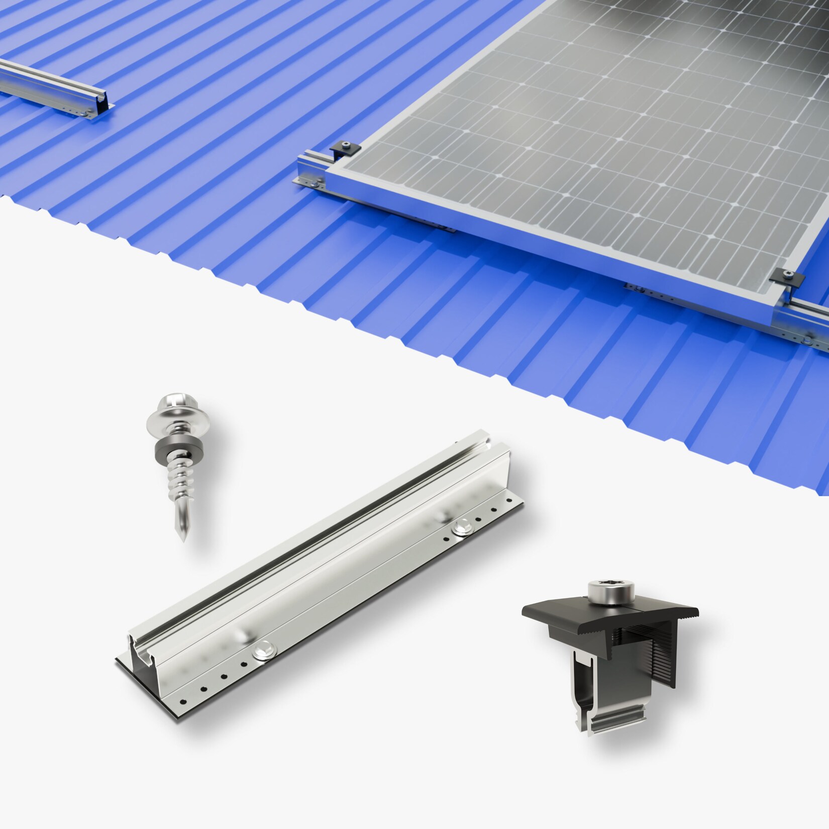Trapezblech-Montageset für 4 Module mit Kurzschienen