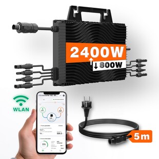 2400W Mikrowechselrichter Set mit 5m Kabel, für 4 Module, WLAN & Bluetooth, einstellbare Leistung 800W 
