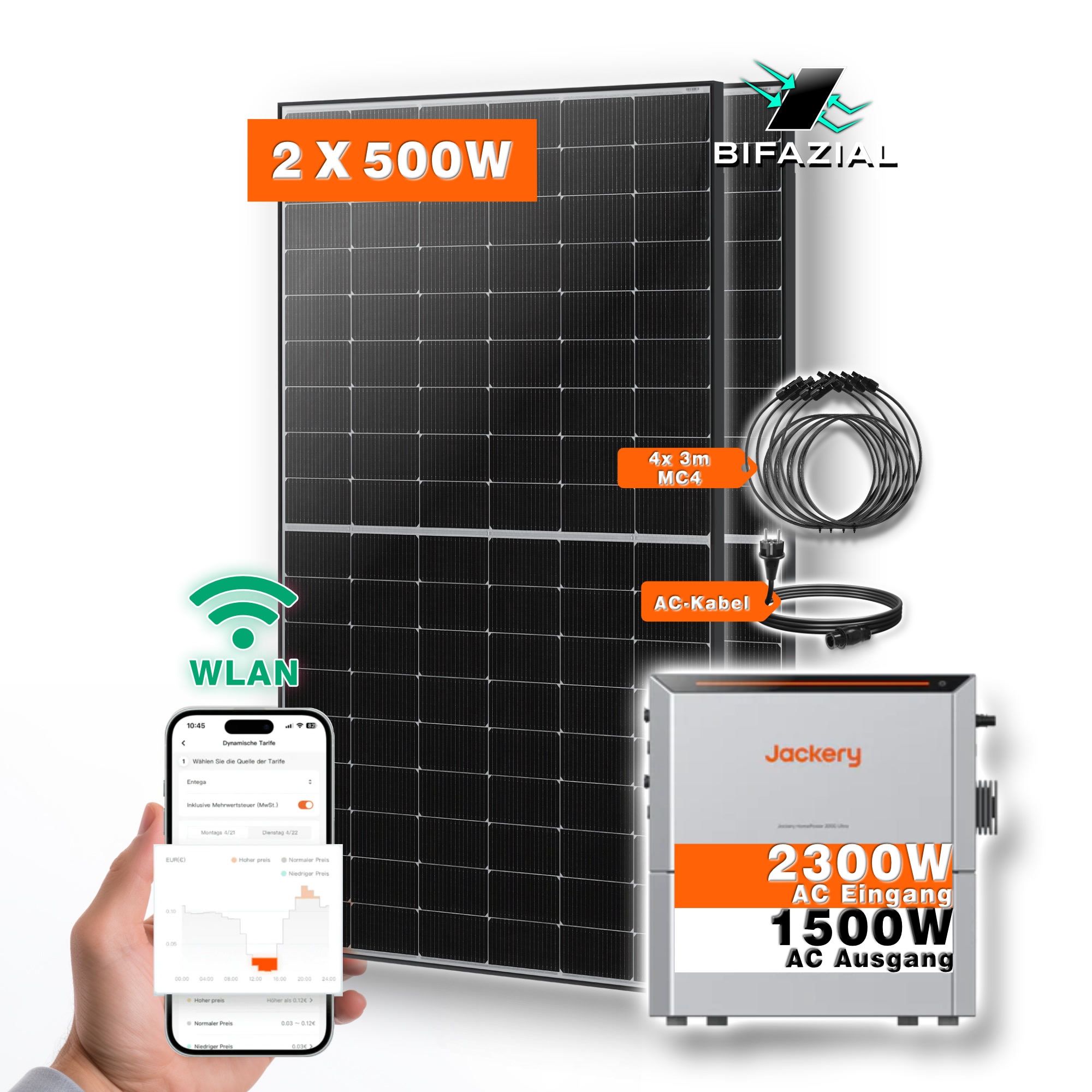 Balkonkraftwerk mit Jackery HomePower Ultra 2000 Speicher-Wechselrichter und 2x 500W Solarmodulen 